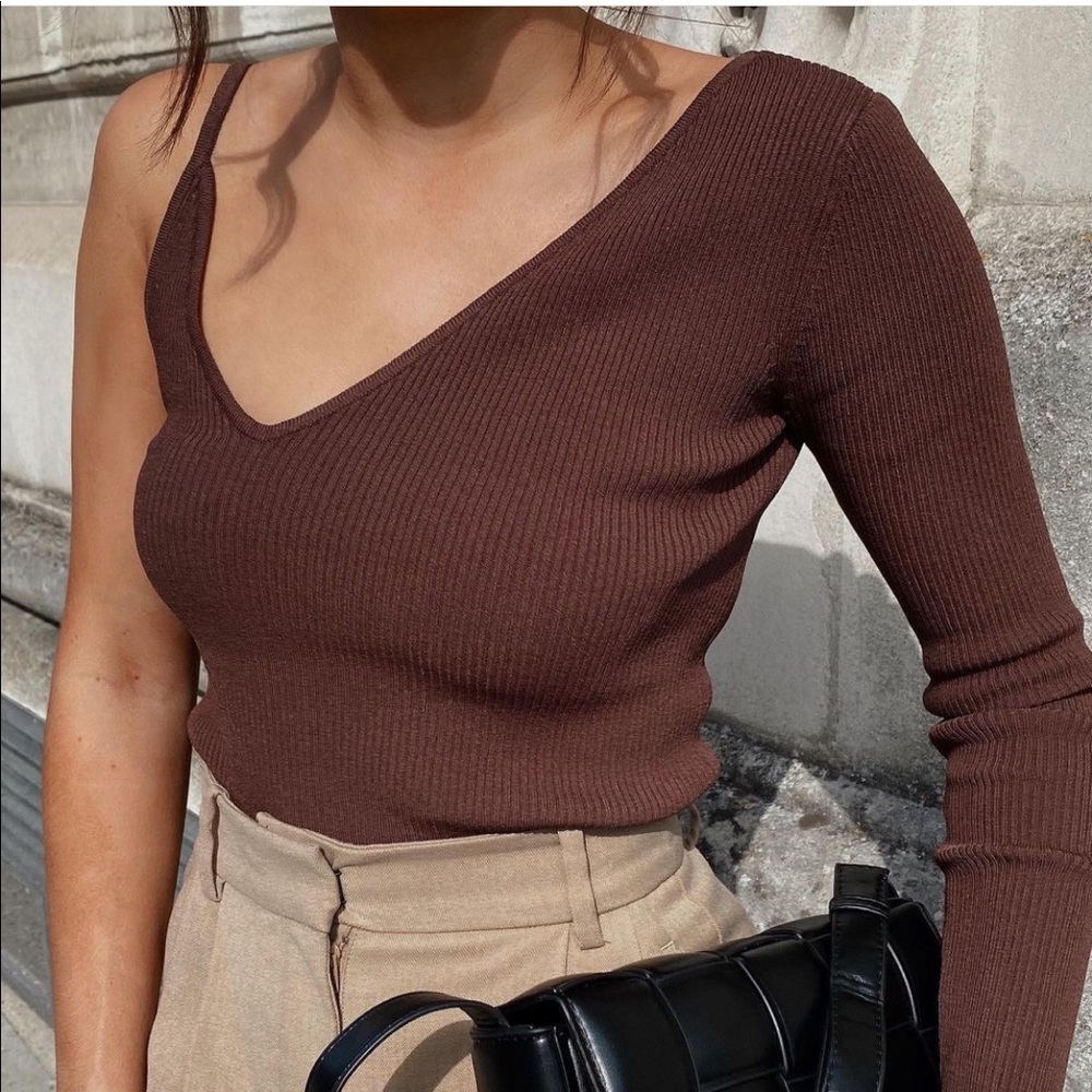 Zara Asymmetric Knit Top Chocolate - Picture 3 of 16